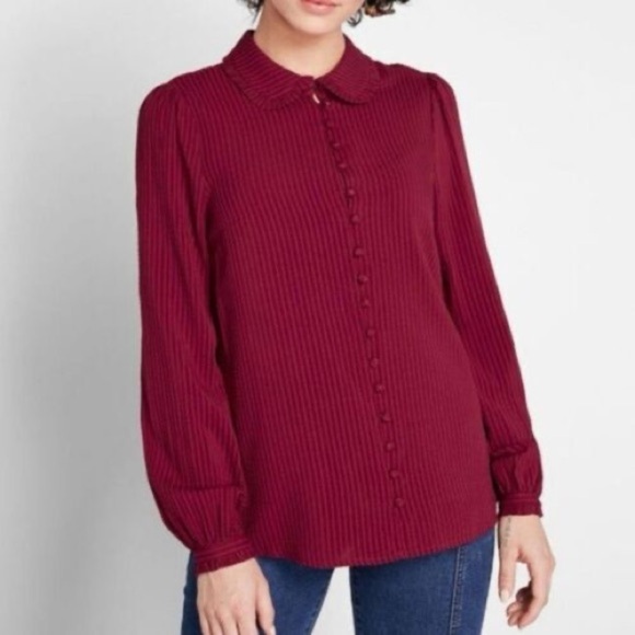 Modcloth Red Puff Sleeve Blouse with Peter Pan Collar - Picture 1 of 4
